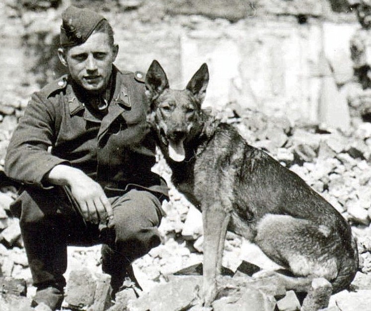 A person in uniform with a dog AI-generated content may be incorrect.