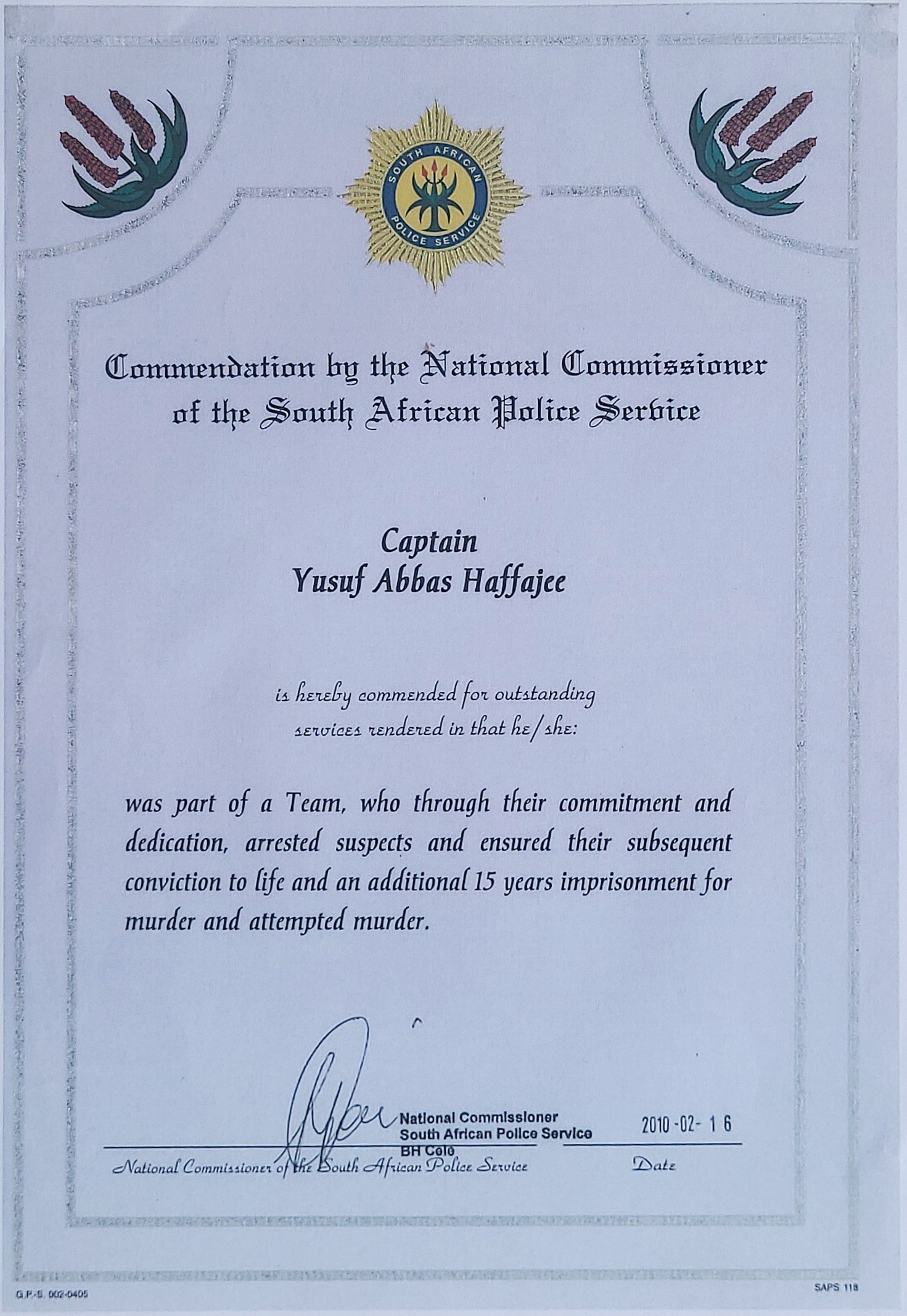 A certificate of the national crucifixion of the police AI-generated content may be incorrect.
